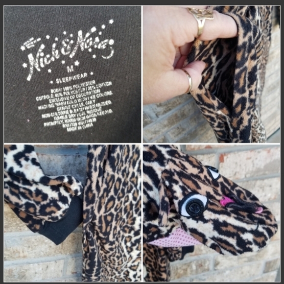 Nick&Nora LEOPARD OnePiece Fleece Footed Pajamas Sleeper (Med 8/10) Costume - Picture 9 of 10